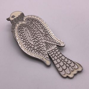 Neiman Marcus Parrot Bird Silver Enamel Scarf Clip White Barrette Signed